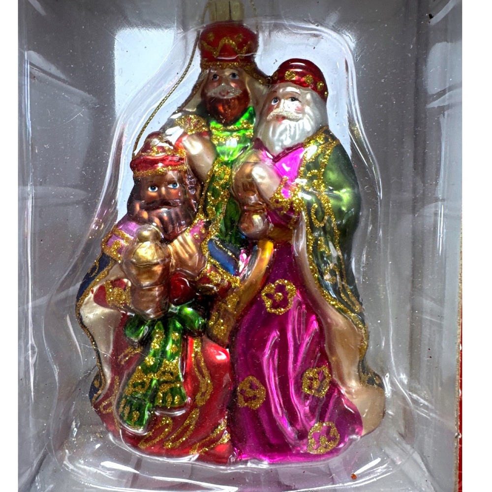 Fitz and Floyd Three Wise Men Glass Ornament Nativity Magi Christmas 19-1617 NEW